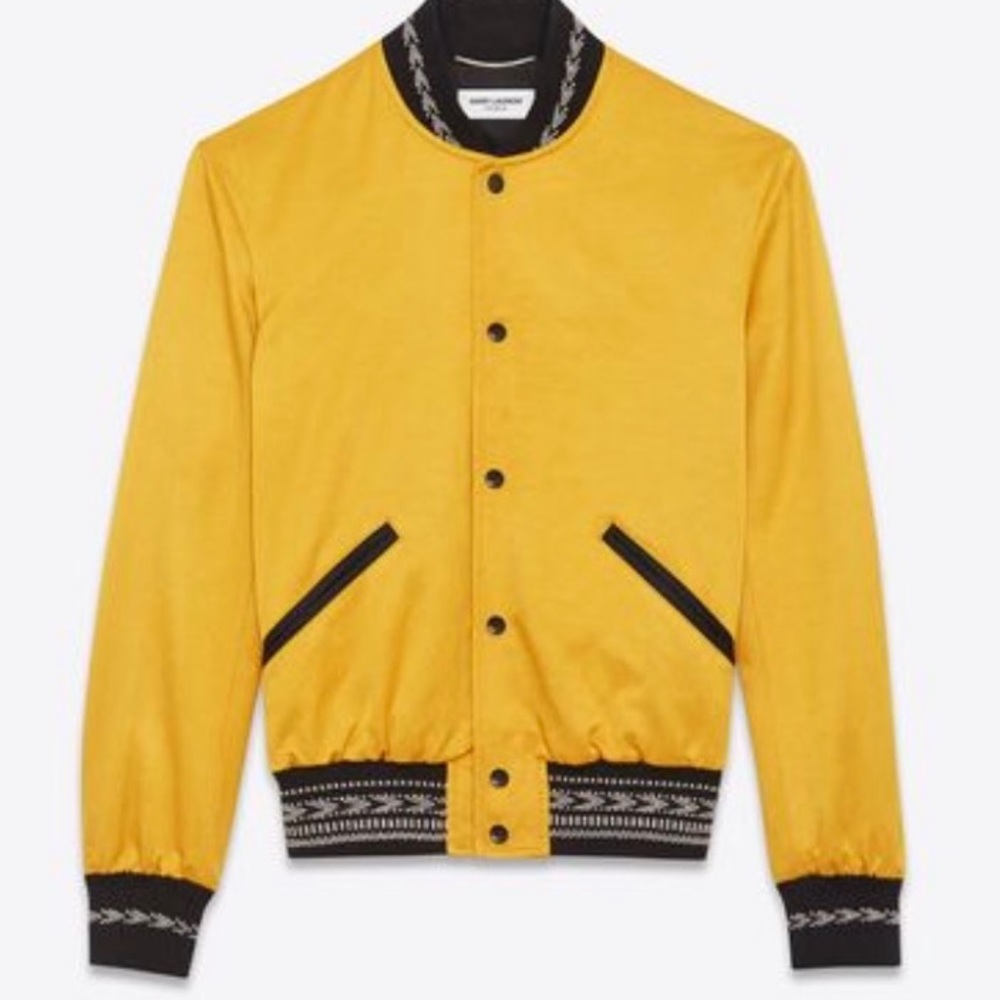 Saint Laurent Yellow Ikat Teddy Bomber Jacket